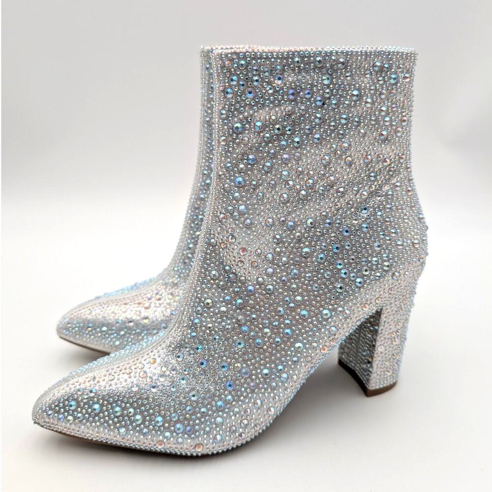Top Moda Brazil-8 Women's Rhinestone Glitter Ankle Boots Silver Size US6.5 EU37